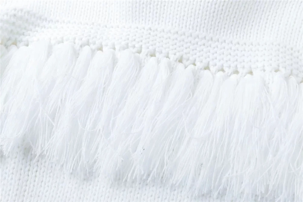 Sweaters Female Autumn Winter Turtleneck Pullover Jumper White Tassel Split Hole Clothing For Ladies Women Sweater | Женская одежда