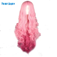 your style synthetic long wavy cospaly wigs party costume pink yellow natural hair wigs high temperature fiber