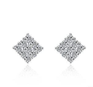 

0.25CT/ Piece Excellent Square Shape Fully Embed SONA Simulate Diamonds Stud Earrings Genuine Sterling Silver Earrings With Box