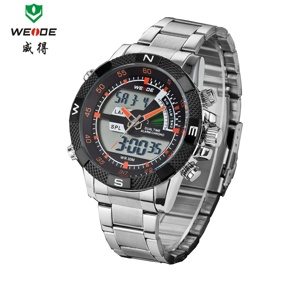 2015 WIEDE Mens Big Screen LCD Backlight Dual Time Date Alarm Stop Analog Digit Multi Function Sports Diver Watch Free Shipping | Наручные