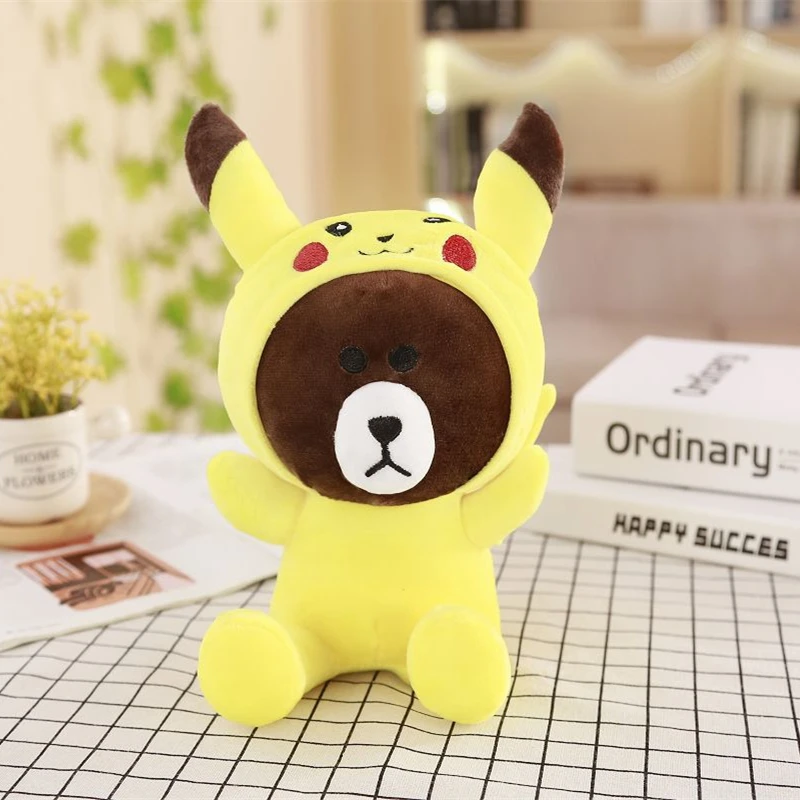 Новый 25 см милые корейские куклы коричневый плюшевые Медвежата наклейка с Пикачу