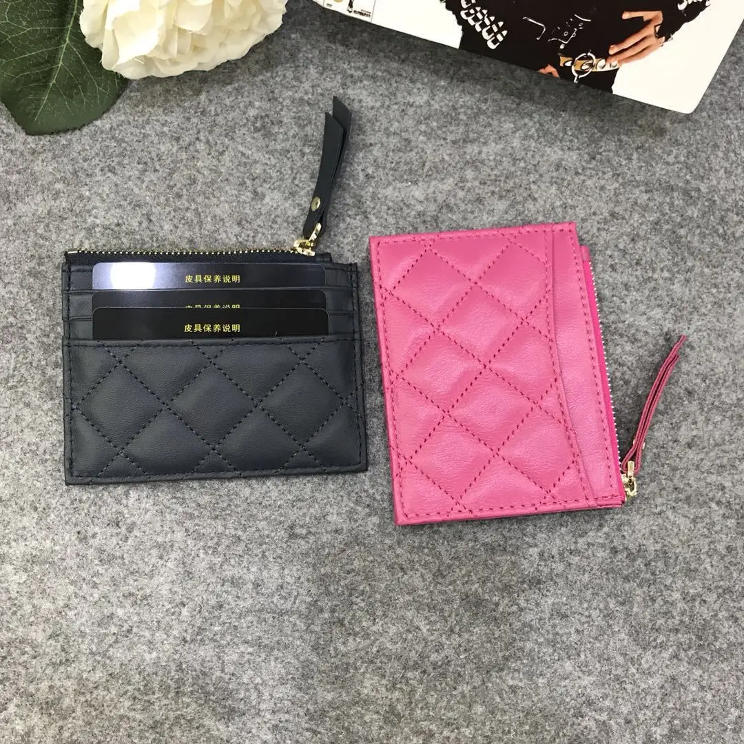 

Genuine Leather Fashion small wallet Sheepskin luxury designer unisex id Card Holders Zipper Slim holder case mini money bag