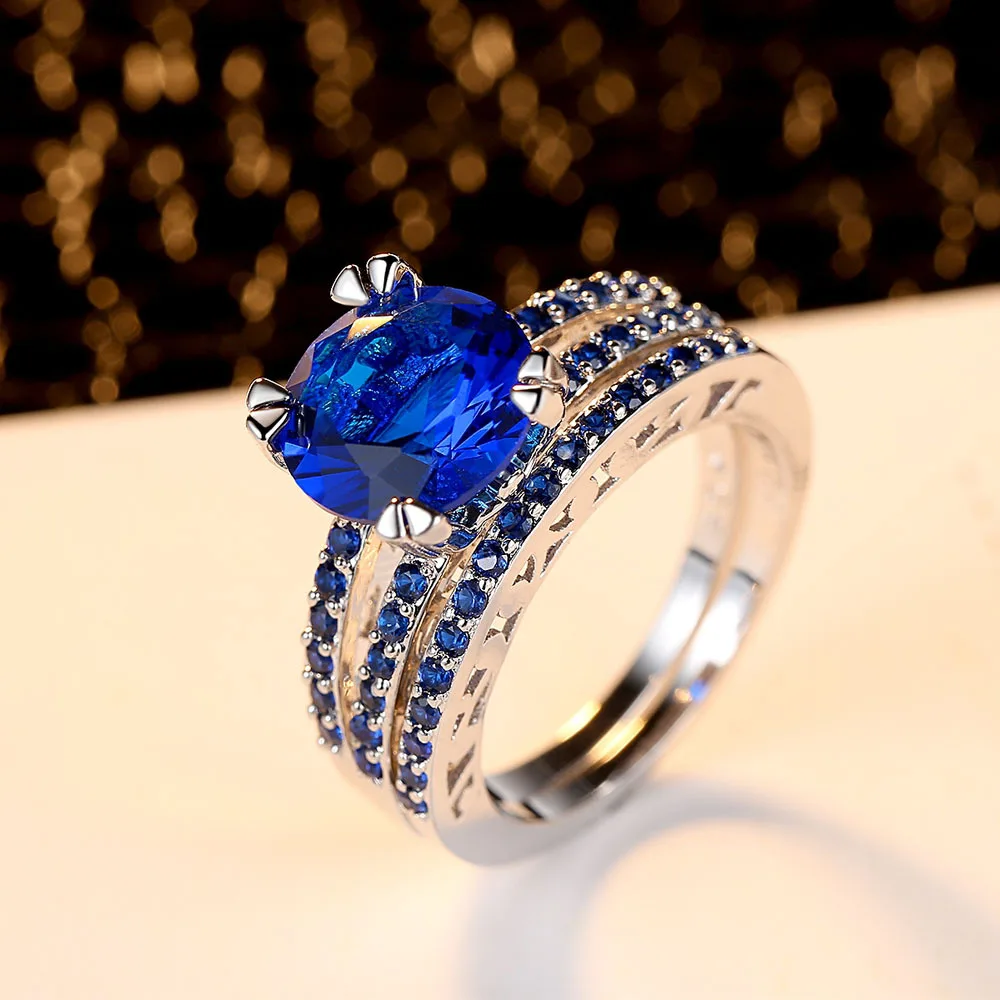Женские серебряные обручальные кольца RACHEL VICHY круглые синие камни JewelryWL