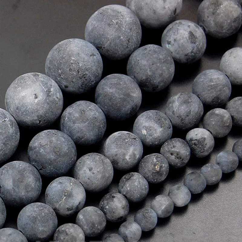 

4-12mm Natural Round Matte Frost Black Larvikite Stone Beads For Jewelry Making Beads 15'' Needlework DIY Beads Trinket Necklace