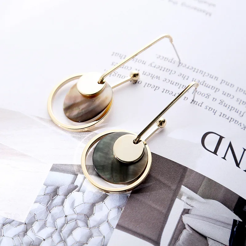 Коми 2 цвета круглый натуральный корпус Висячие серьги для женщин золотой цвет