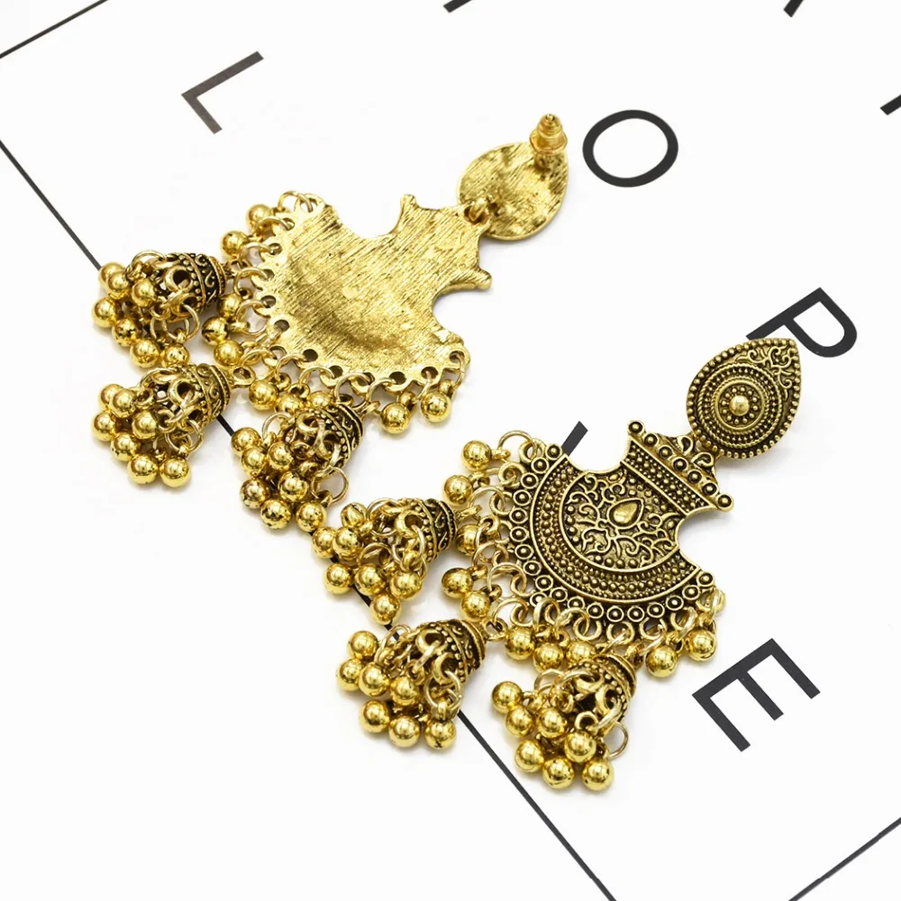 Индийские серьги для женщин окисленные большие длинные подвески Jhumka с