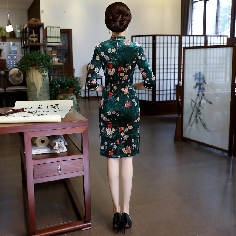 Женское бархатное короткое платье Qipao китайское традиционное винтажное большого