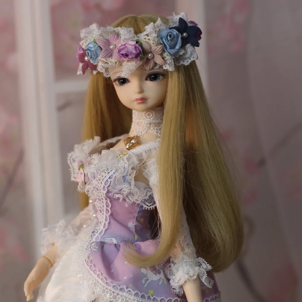 Кукла DBS 1/4 bjd 45 см фиолетовое розовое платье Цветочная повязка на голову ожерелье