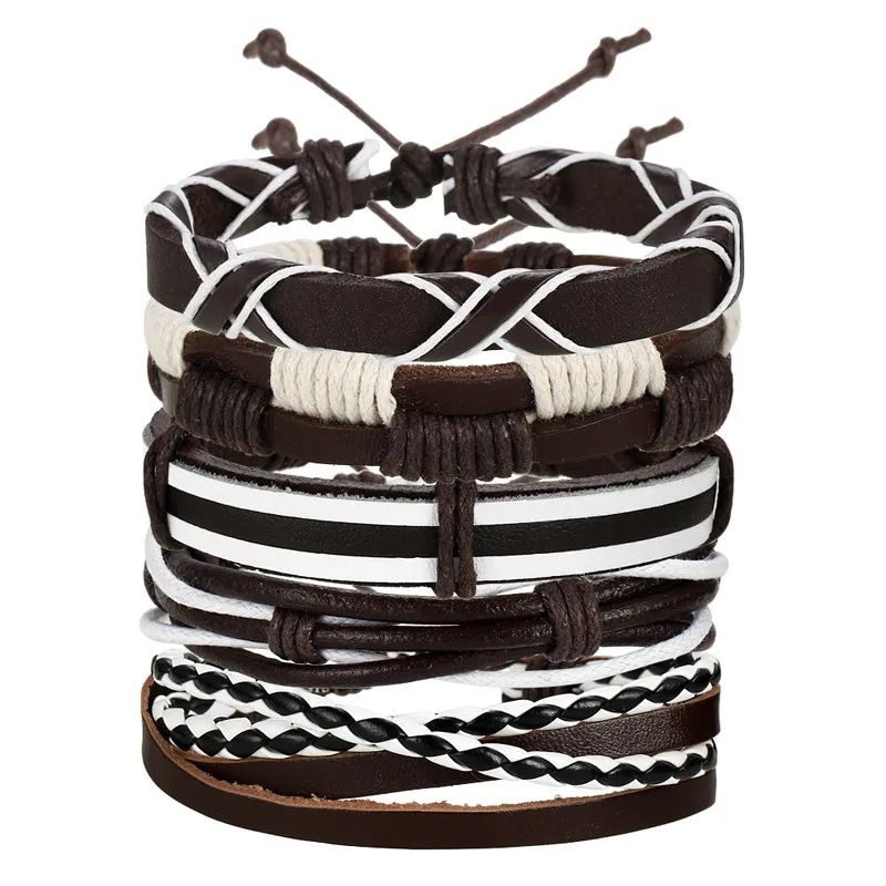 Мужской кожаный браслет IF ME многослойный с бусинами ручной работы|Гибкие