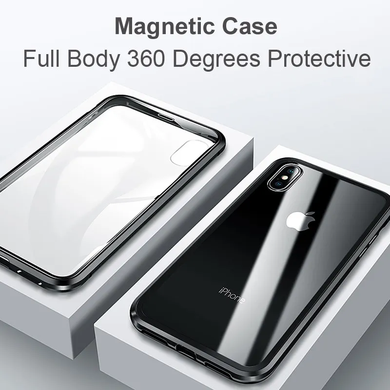 Магнитный металлический 360 чехол для iPhone 11 7 8 Plus X 10 XS Max прозрачный стеклянный чехол для iPhone11 Pro Чехол алюминиевый бампер