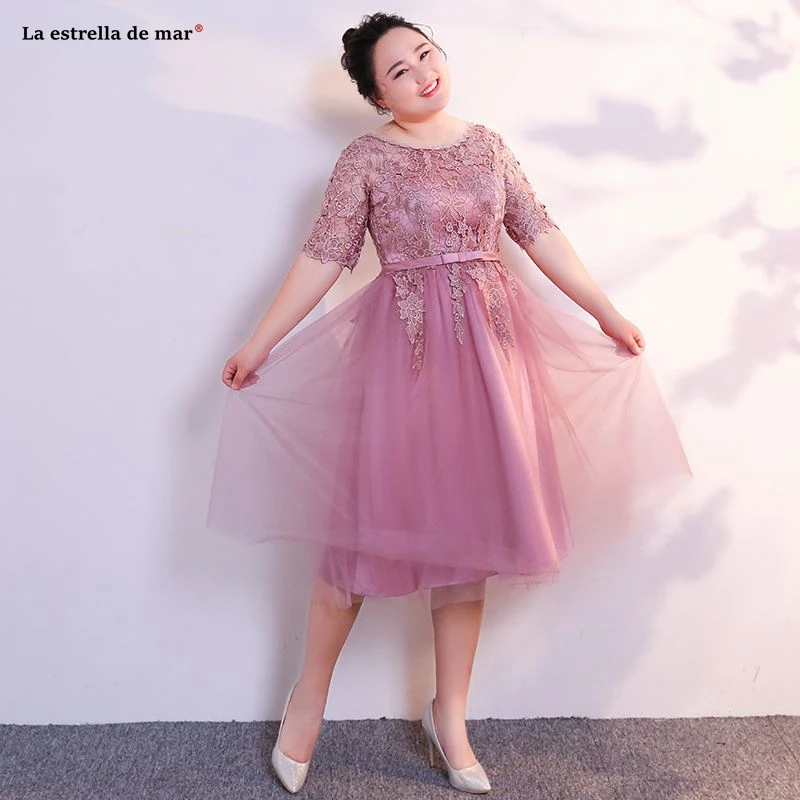Большие размеры vestidos de madrinha, новинка, из кружева, с вырезом на шее, с коротким рукавом, трапециевидной формы, бирюзового, синего, румяна, розового цвета, свадебное платье для гостей, длина чая