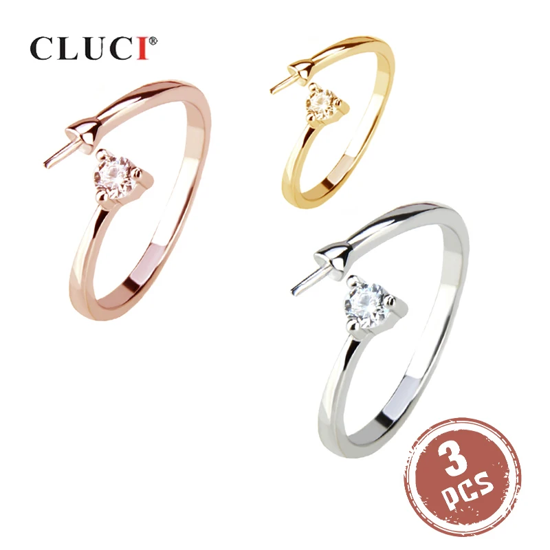 

CLUCI 3pcs 925 Silver Zircon Ring Wedding White Gold Color Women 925 Sterling Silver Pearl Ring Mounting Rings Jewelry SR2001SB