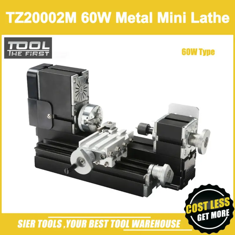 TZ20002M 60 Вт Металлический Мини-токарный станок/60 Вт, 12000 об/мин большой мощности полностью металлический токарный станок/металлический мини-токарный станок
