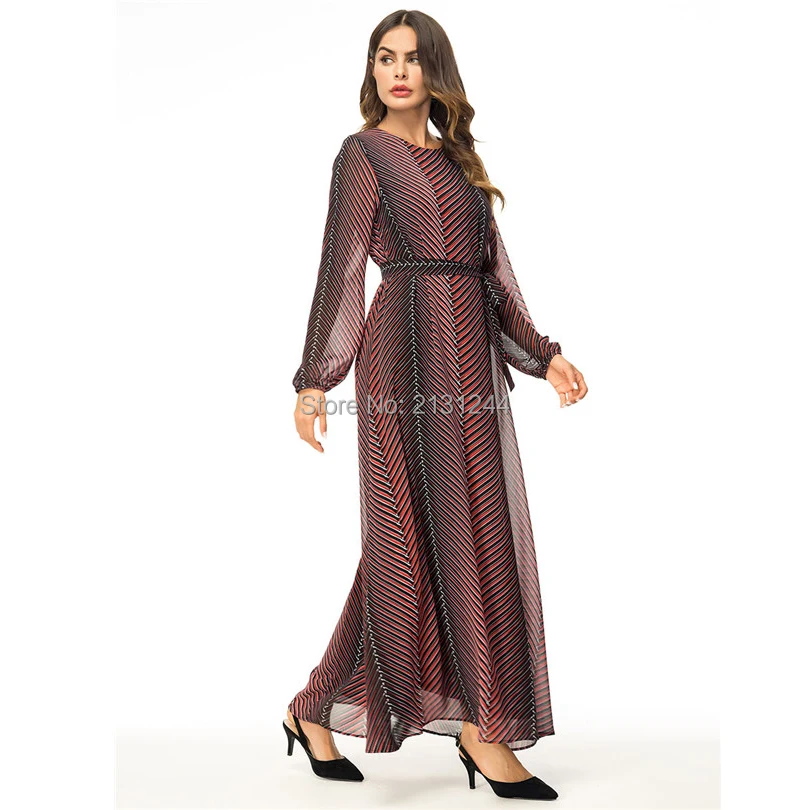 Abaya Vestidos 2018 шифоновое Полосатое Турецкий Арабский мусульманский хиджаб платье