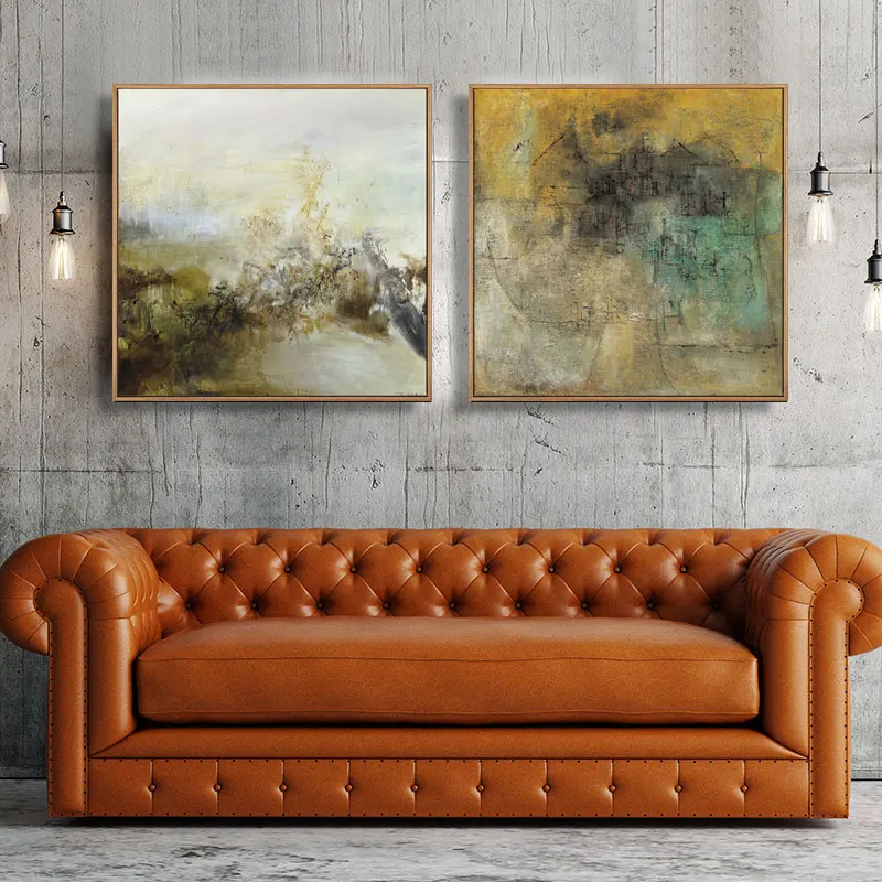 Абстрактная картина маслом на холсте HD принт желто серый цвет скандинавский