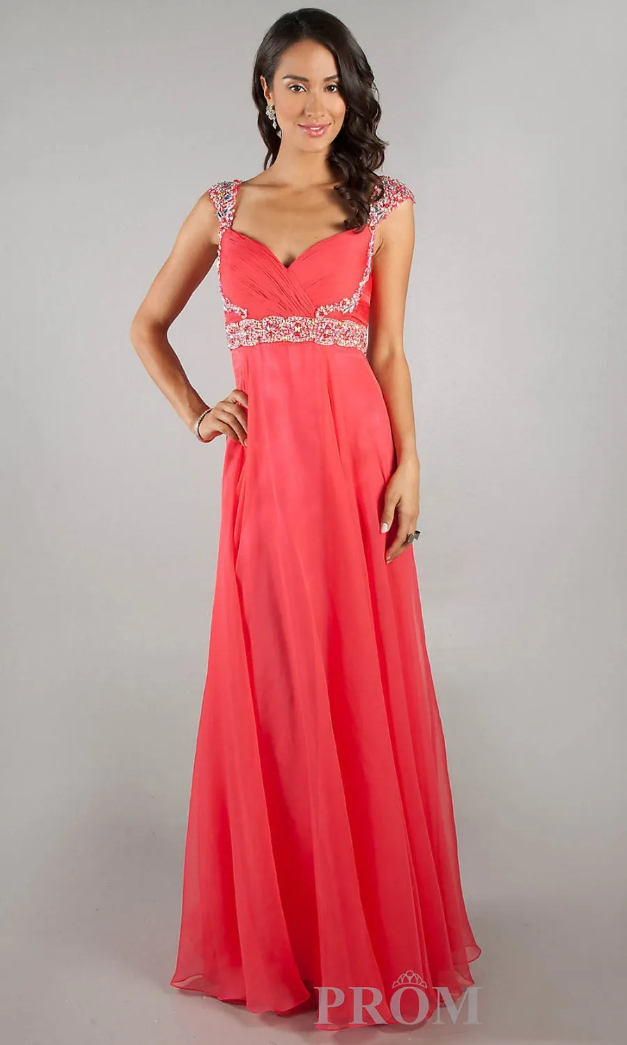 HE011 Hot Sale Cap Sleeve A-line Floor Length Empire Jeweled Cheap Long Prom Evening Dress 2014 Free Shipping | Свадьбы и торжества