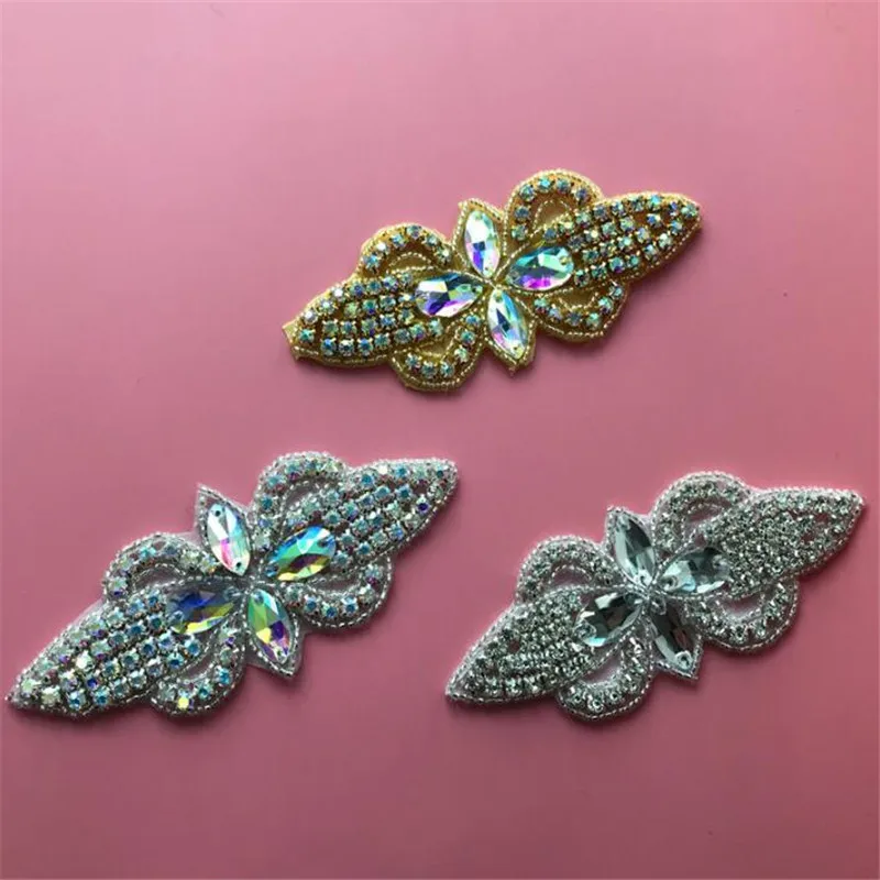 4Pcs Bling Handmade Iron On Beaded Crystal Clear AB Rhinestone Applique for Wedding Ornaments Baby Girl Hair Accessories | Дом и сад