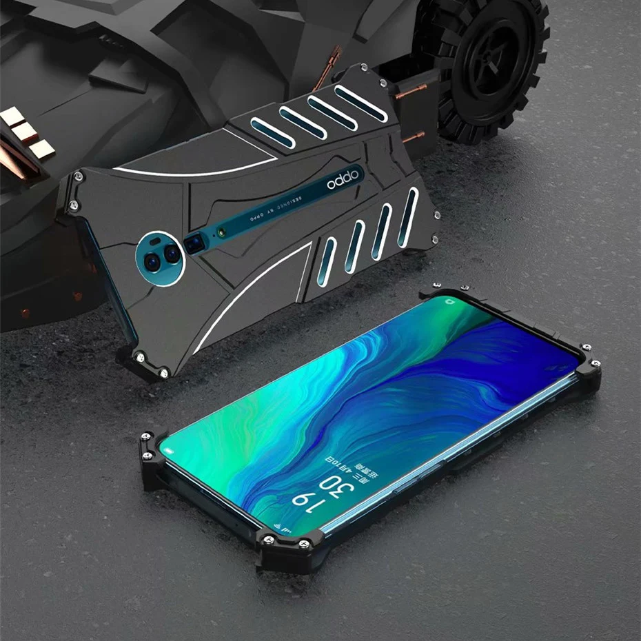 R-JUST For OPPO Reno 10X Zoom Case Luxury Heavy Duty Armor Metal Aluminum Phone Shell For OPPO Reno 2Cover Bumper Frame Coque