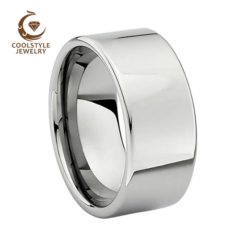 

10MM Men Ring Large Tungsten Ring Wedding Band With Shiny Polished Flat Band Comfort Fit