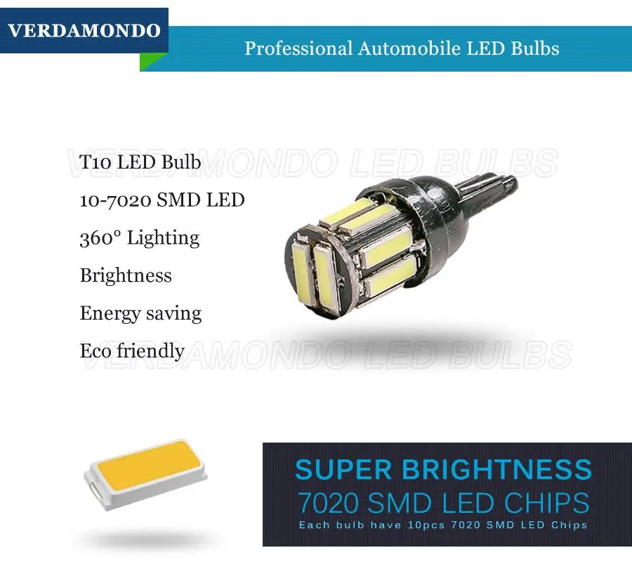 6 шт. W5W 10-7020 SMD автомобильный T10 светодиодный 194 168 сменный клиновидный задний