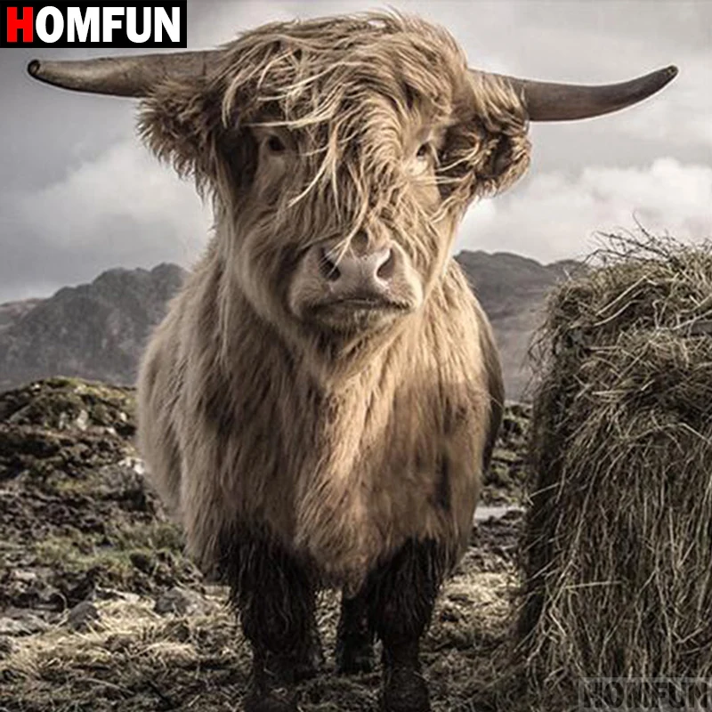 

Алмазная живопись HOMFUN A18724, алмазная вышивка с квадратными/круглыми стразами 5D «сделай сам» в виде крупного рогатого скота, домашний декор