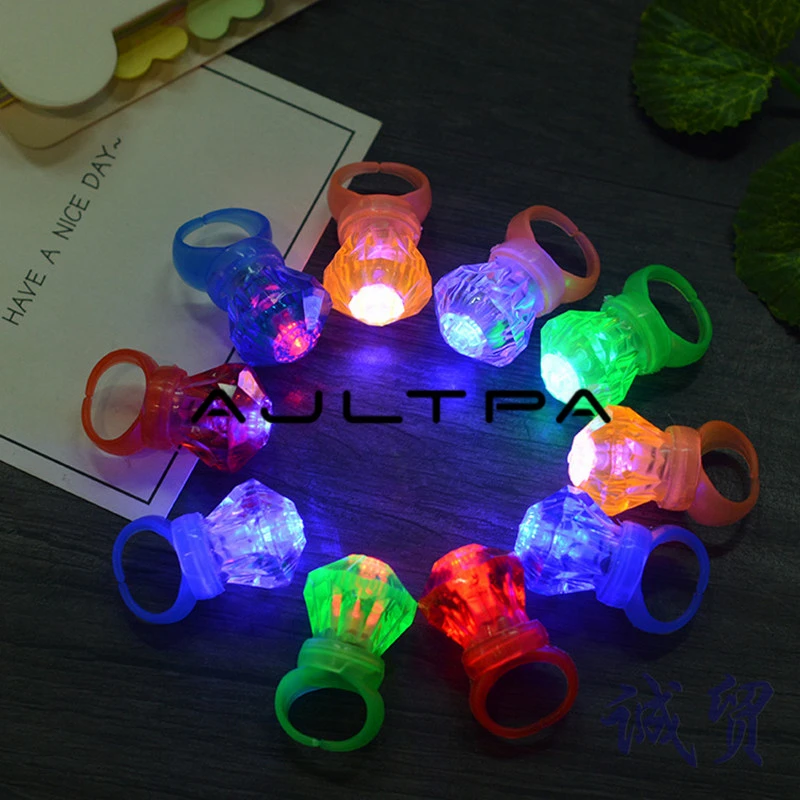 

200pcs Luminous/Christmas/Halloween/Led Toy LED finger Glow/Light Up/Flashing Rings Diamond Glow In The Dark Toys For Kids F3151