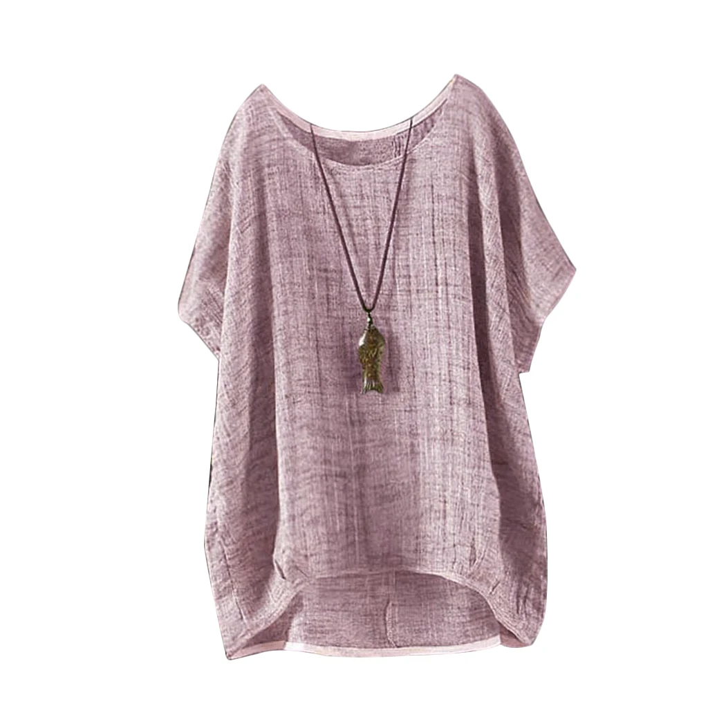 Винтаж дамы хлопок футболки летние шорты рукавами и круглым вырезом женские