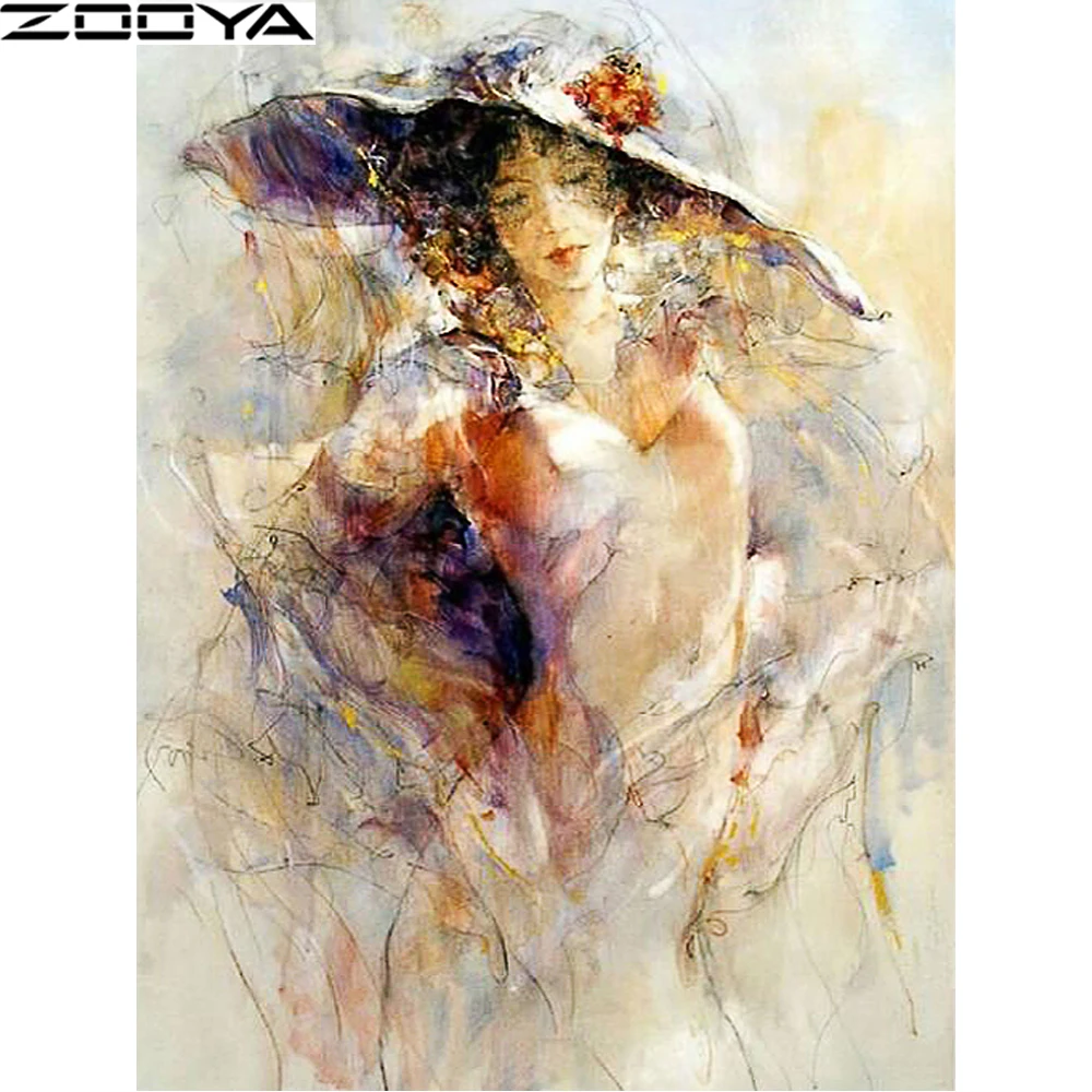 

DIY Diamond Painting Cross-Stitch Kits Diamond Embroidery Pictures Of Rhinestones Abstract Woman Hat Paintings By Numbers R1194
