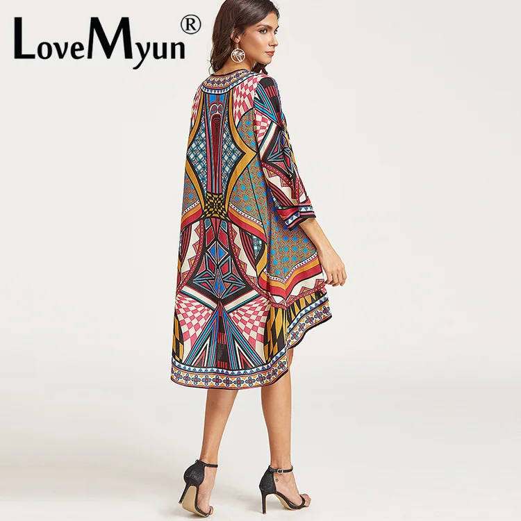 Женская шифоновая блузка с геометрическим принтом длинный кардиган-кимоно