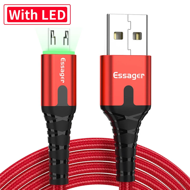 Android Micro Red Essager светодиодный микро-usb быстрый заряд кабеля провод шнур 0,5/1/2 m кабель usbc для Xiaomi samsung Oneplus 7 Pro мобильного телефона Зарядное устройство - Color: Android Micro Red