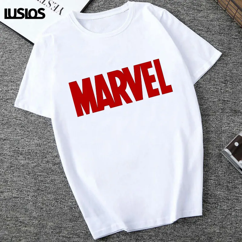 LUSLOS THE AVENGERS Футболка с принтом для женщин Лето Плюс Размер Повседневная футболка с круглым вырезом Топы Marvel принт Femme белые футболки