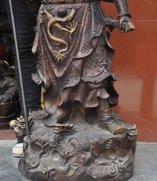 SCY 001491 37 &quotкитайская Бронзовая позолота 9 Дракон воин guan gong yu God Hold Sword Statue (A0414) | Дом