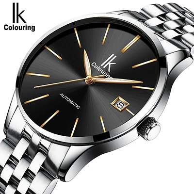 Silver Black IK coloring мужские часы лучший бренд класса люкс полностью из нержавеющей стали деловые мужские наручные часы механические Автоматические Horloges Mannen - Цвет: Silver Black