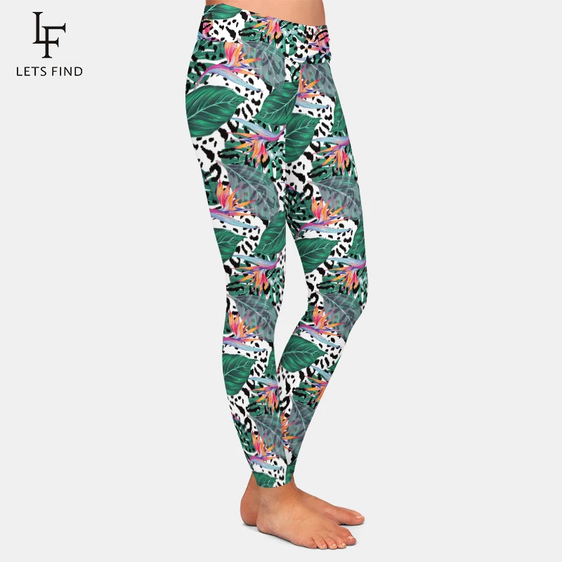 LETSFIND Fashion 3D Leaf Digital Printing Women Comfortable Leggings Polyester High Waist Fitness Casual Legggings