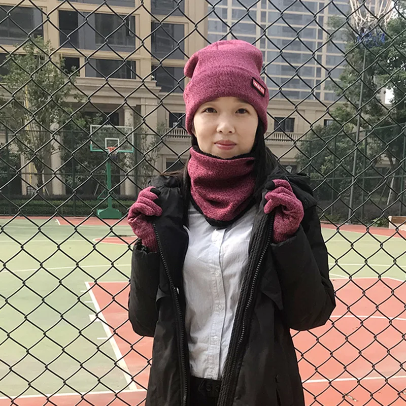 Новая осенне-зимняя вязаная шапка шарф перчатки для мужчин и женщин шерсть плюс