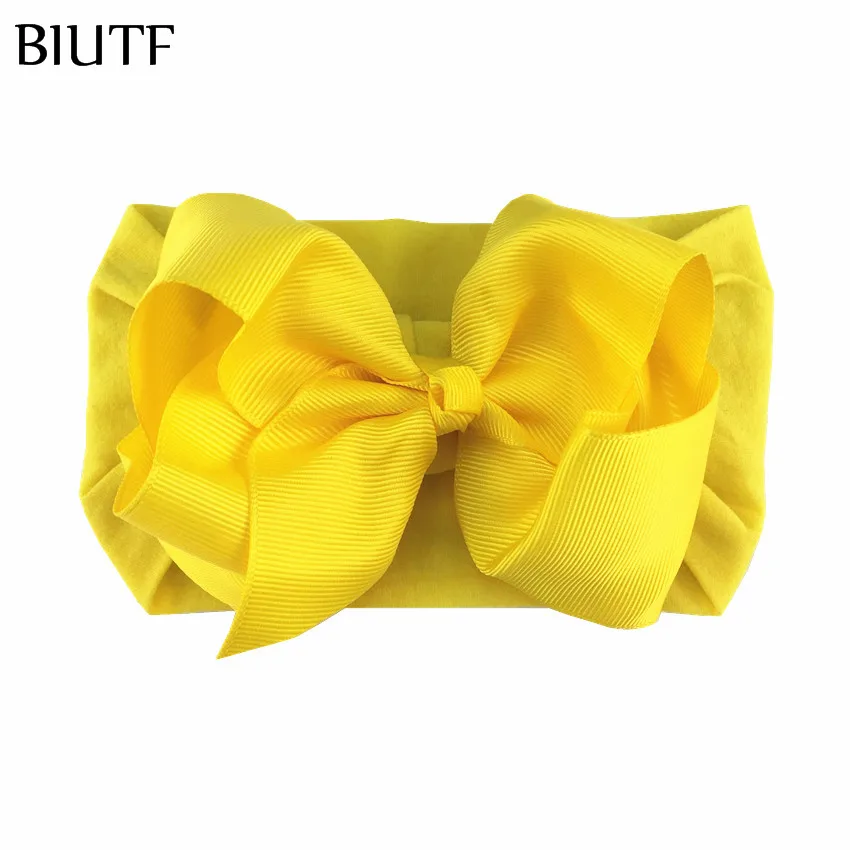 8-yellow 1 шт./лот, широкая эластичная нейлоновая повязка на голову для девочек, повязка на голову с 5 дюймовым бантом для волос, реквизит для детской фотосессии HB080 - Цвет: 8-yellow