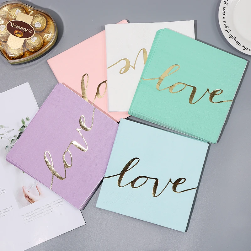 

16pcs/pack Disposable Paper Napkins Love Happy Birthday Letter Home Decor Foil Gold Children Birthday Party Decorations