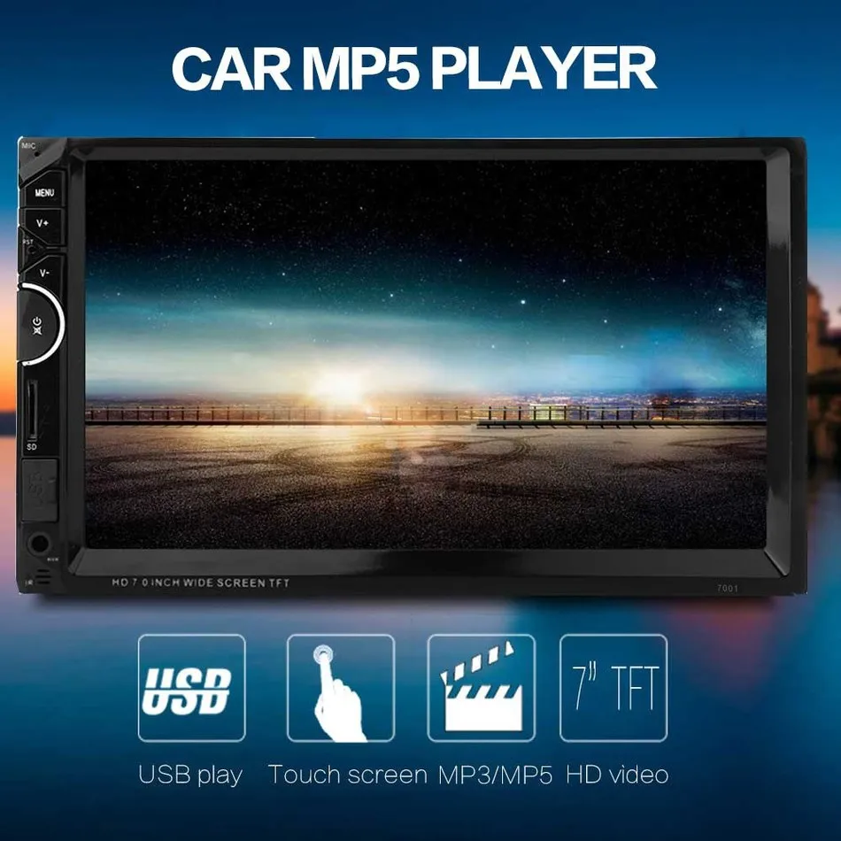 7 ''автомобильный 2din Радио видео Bluetooth MP5 плеер Авто FM RDS AUX USB HD 1080 P в тире с