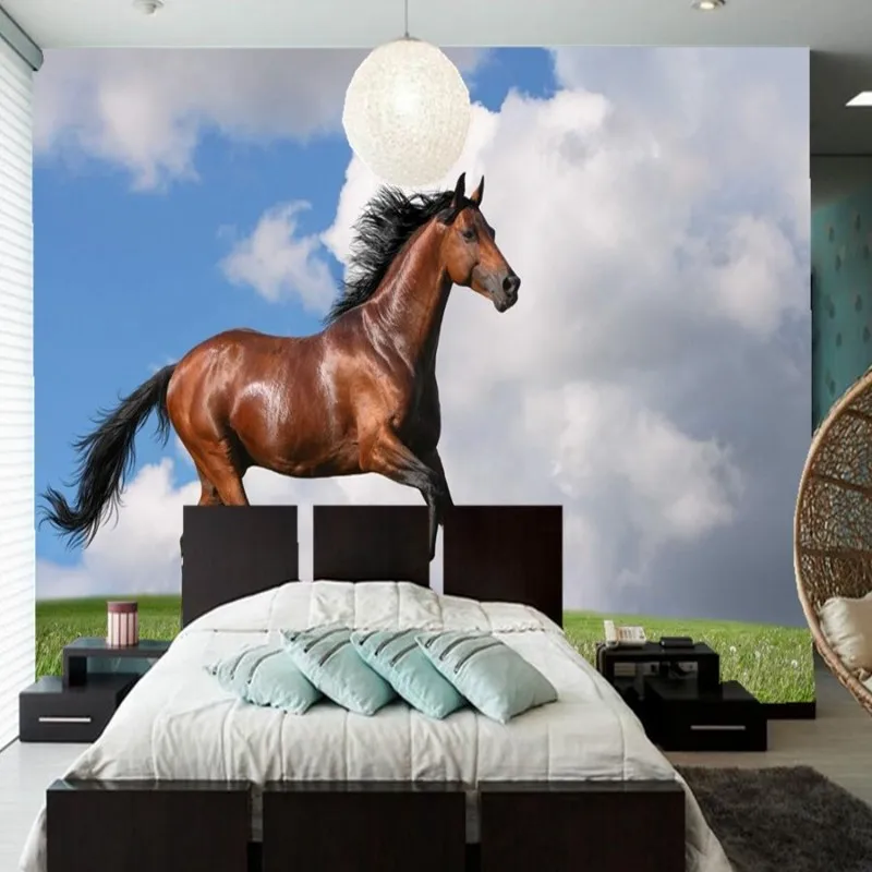 Обои на заказ с изображением лошадей травы облаков животных фото обои гостиная