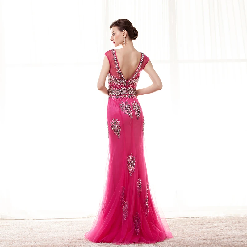 JaneVini фуксия длинные платья подружек невесты русалка отвесный круглый вырез в пол
