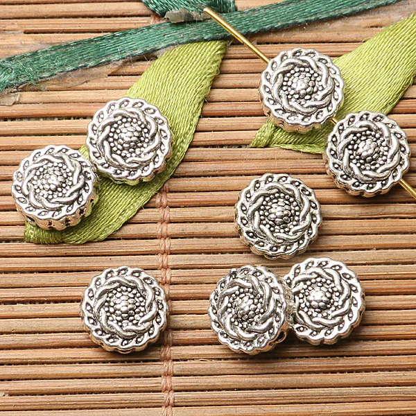 

30pcs dark silver color 2sided round flower design spacer bead EF2698