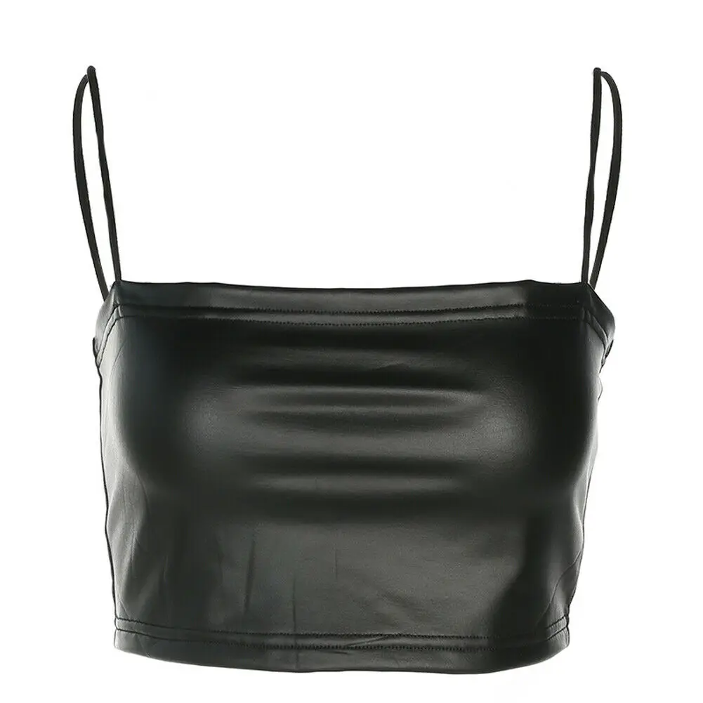New Women's Sexy Club PU Leather Tube Tops Camisole Solid Sleeveless Crop Tank | Женская одежда