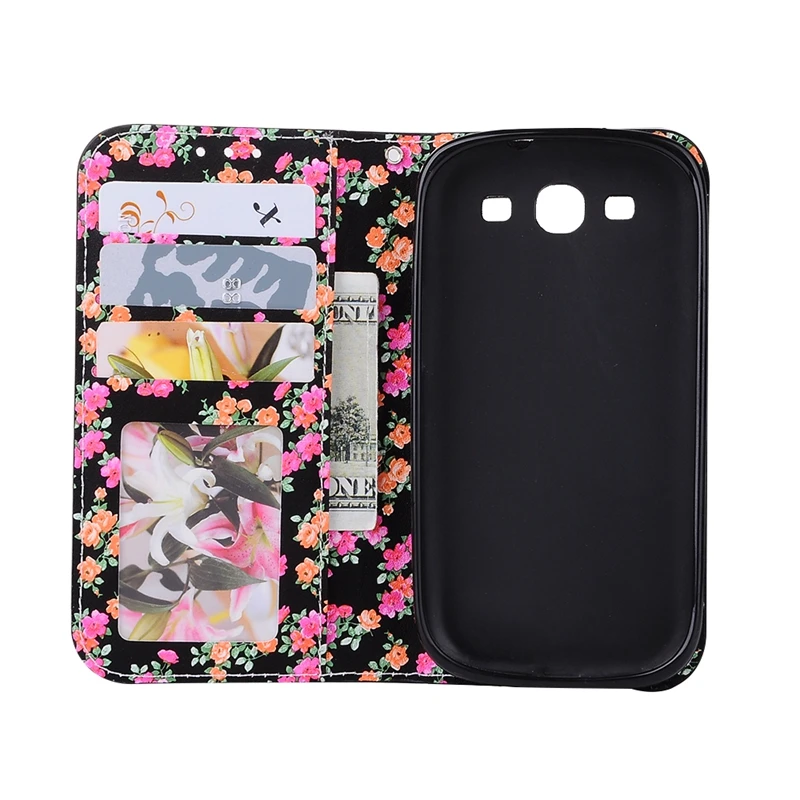 New Colofrul Brown flower Diamond Card Slot Wallet PU Leather Stand Flip Cover Case for Samsung Galaxy S3 I9300 |
