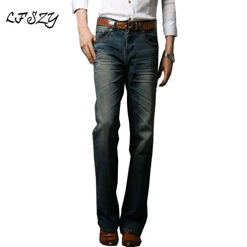 Мужские расклешенные джинсы Boot Cut ногу Flared Эластичный Slim Fit середине талии мужчины Modis дизайнерские классические джинсы брюки байкер джинсы