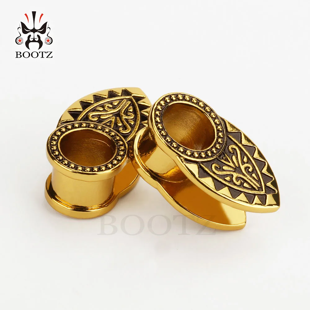 gold KUBOOZ Беруши Тоннели калибры для пирсинга модные расширители растяжки серьги из нержавеющей стали ювелирные изделия для женщин мужчин 6 мм 8 мм 10 мм - Окраска металла: gold