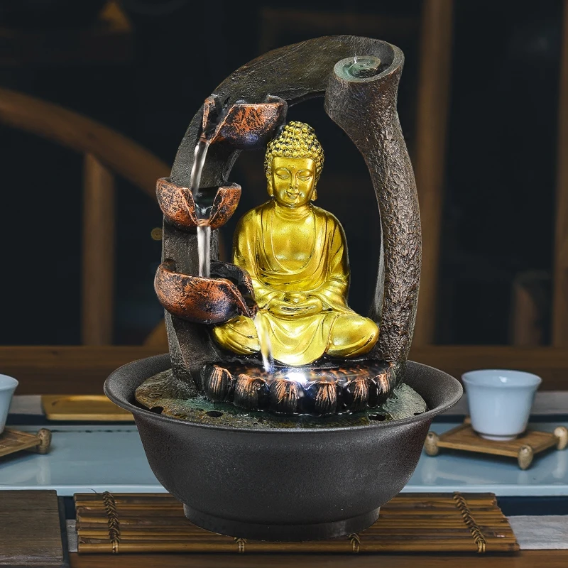 Buddha Statue Decorative Fountains Indoor Water Resin Crafts Gifts Feng Shui Desktop Home Fountain 110V 220V E | Дом и сад