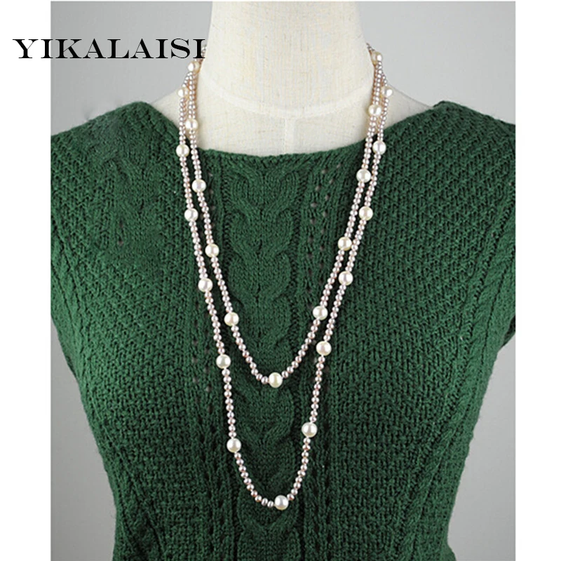 Модное длинное многослойное жемчужное ожерелье фиолетовое пресноводное колье