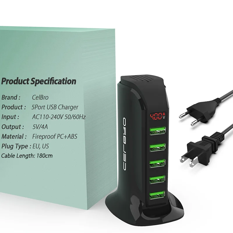 5 портов Мульти USB зарядное устройство концентратор светодиодный дисплей док-станция для зарядки с USB универсальный мобильный телефон Настольный настенный домашний зарядное устройство s EU US Plug