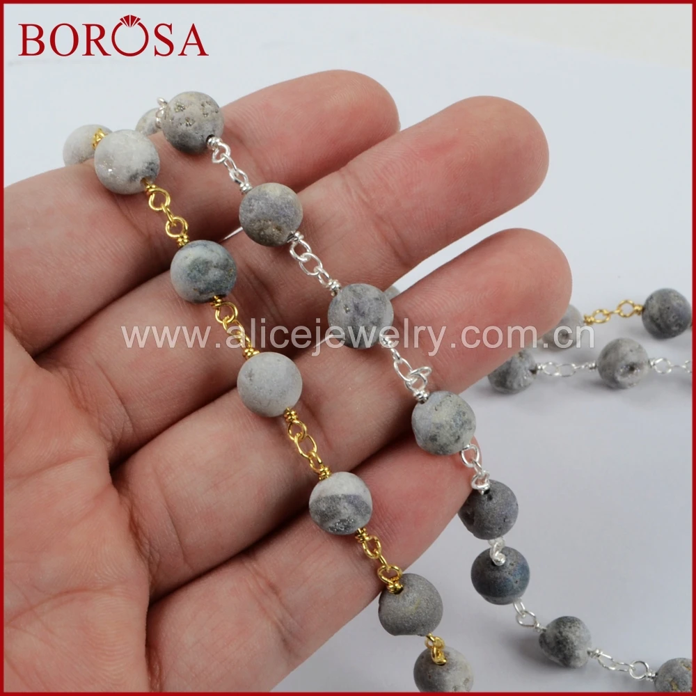 BOROSA новые золотые или Серебристые 8 мм круглые агаты из титана AB Druzy бисерные