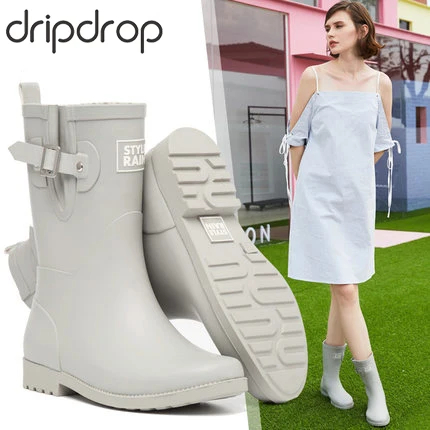 DRIPDROP Резиновые сапоги для женщин Женские резиновые сапоги до середины икры Одноцветные